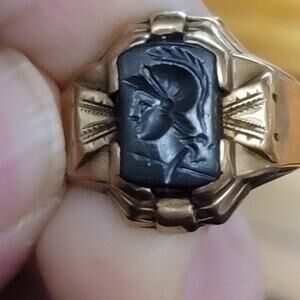 Vintage Ostby & Barton 10K Gold Hematite Signet Ring